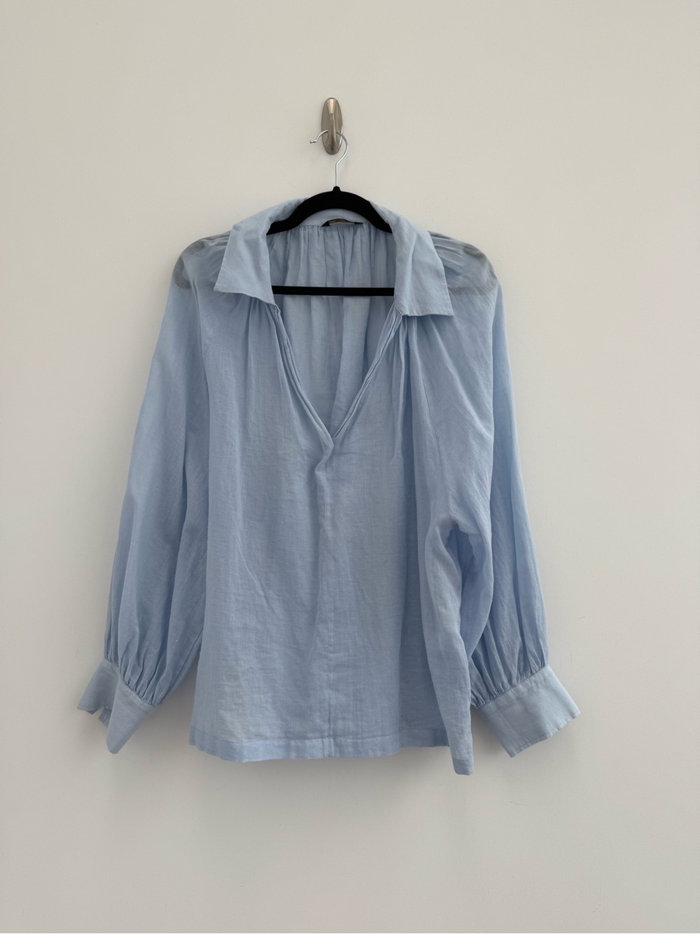 Massimo Dutti Powder Blue Voile Blouse — Effortless Coastal Chic